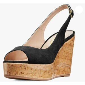 Women Peep Toe Slingback Platform Wedge Sandals High Heel Buckle Open Toe Ladies